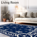 Deep Blue Snowflake Winter Scroll Rug