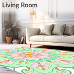 Delicate Pink Floral Mint Swirl Rug
