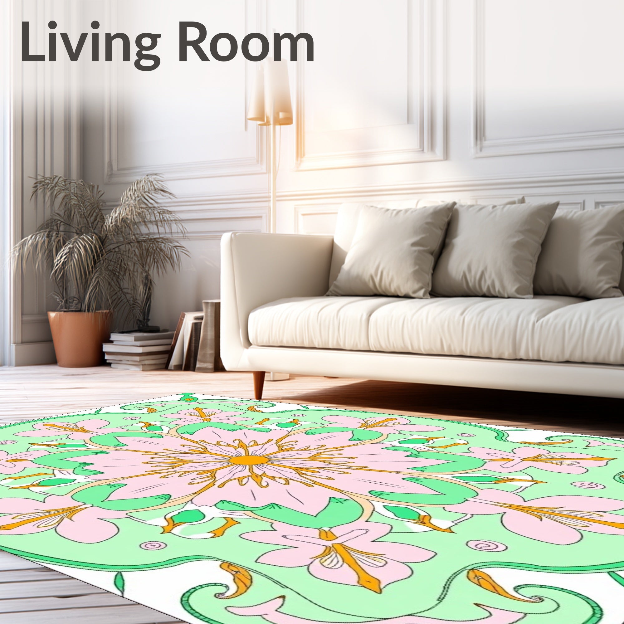 Delicate Pink Floral Mint Swirl Rug