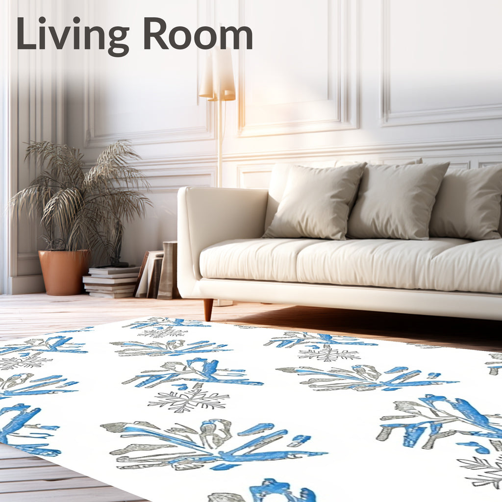Blue Gray Winter Snowflake Repeats Rug