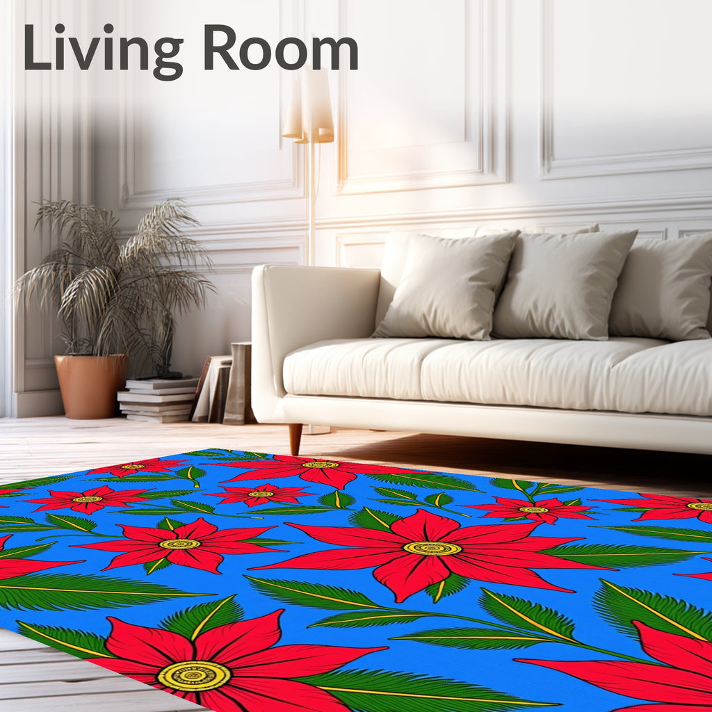 Bright Red Poinsettia Floral Foliage Rug