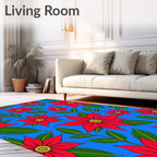 Bright Red Poinsettia Floral Foliage Rug