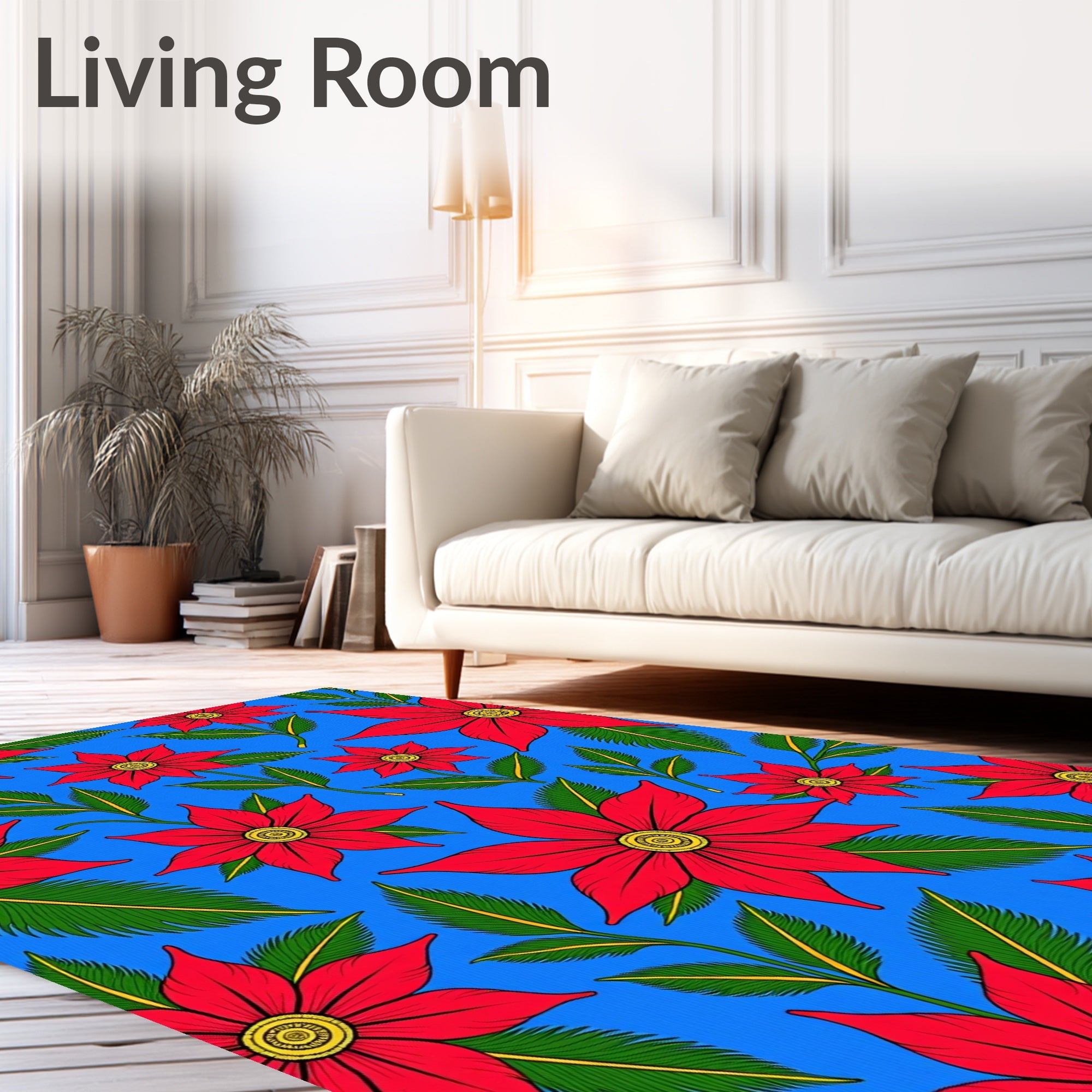 Bright Red Poinsettia Floral Foliage Rug