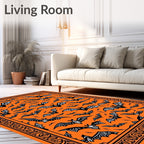 Halloween Orange Black Flying Bats Rug
