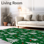 White Evergreen Snowflakes Scattered Red Dots Rug