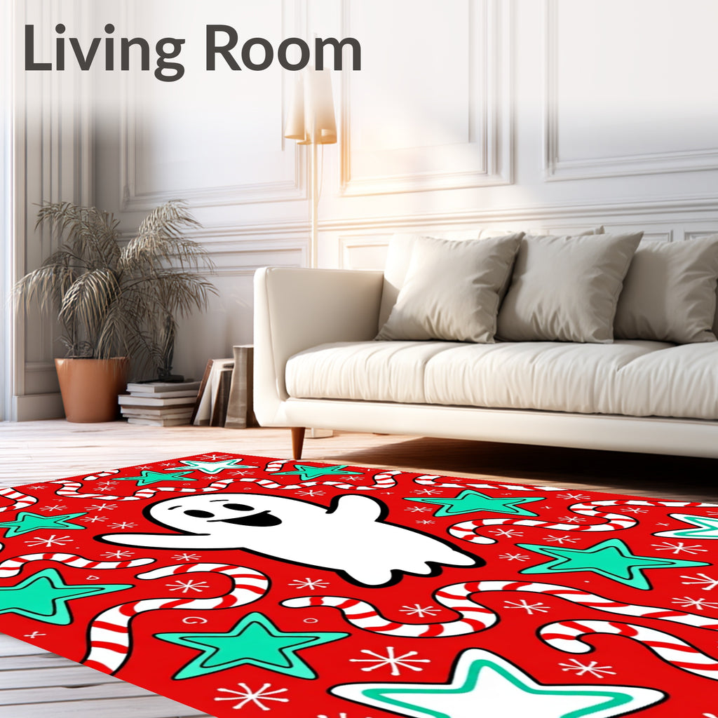 Friendly Ghost Red Star Candy Cane Rug