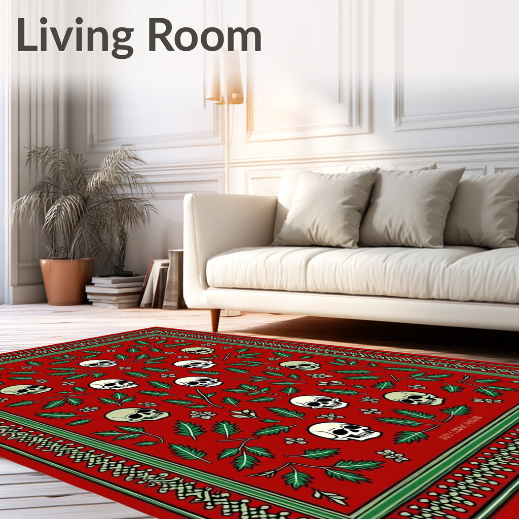 Red Skull Floral Border Rug