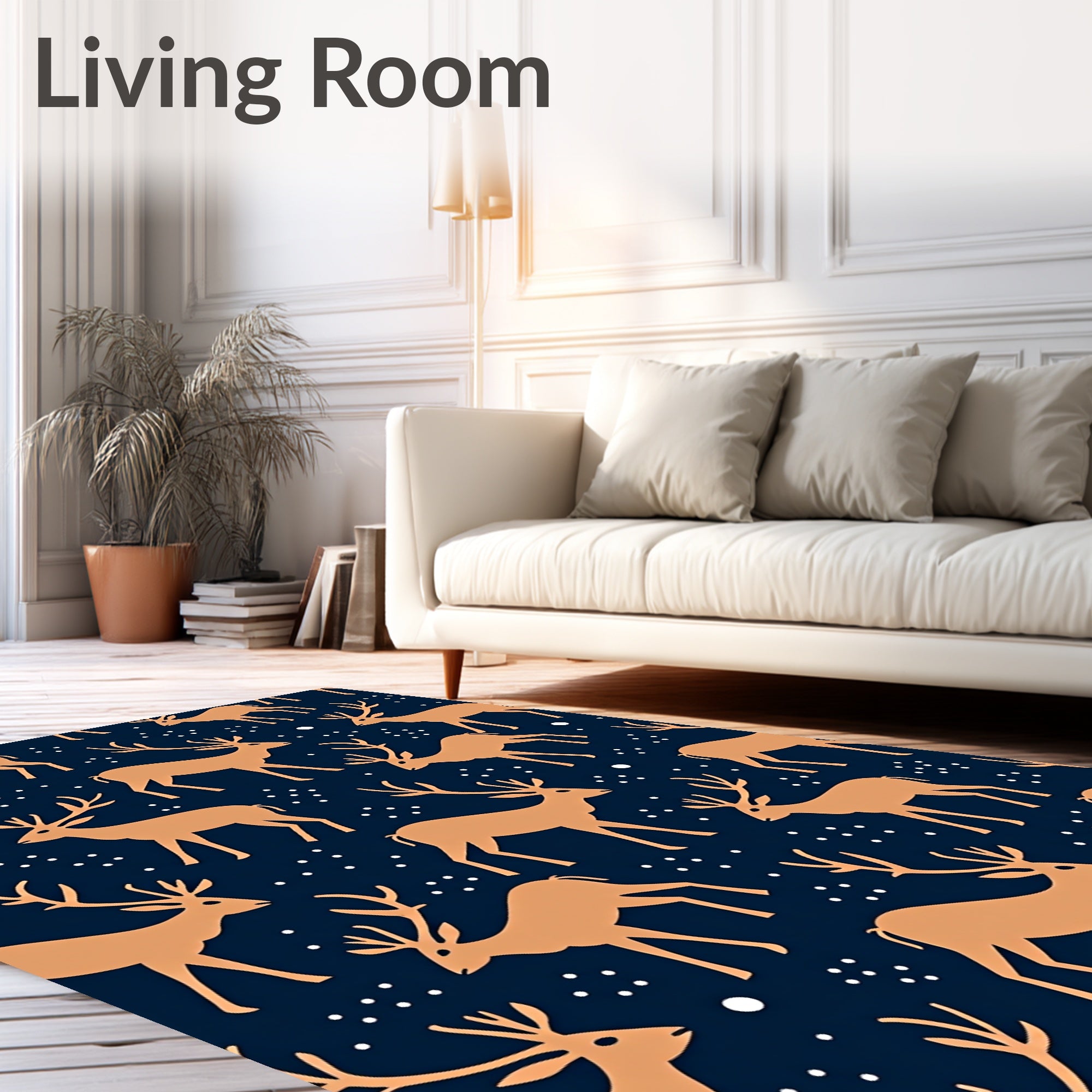 Golden Deer Dark Night Scatter Rug