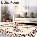 Crimson Bird and Snowflakes Ornate Border Rug