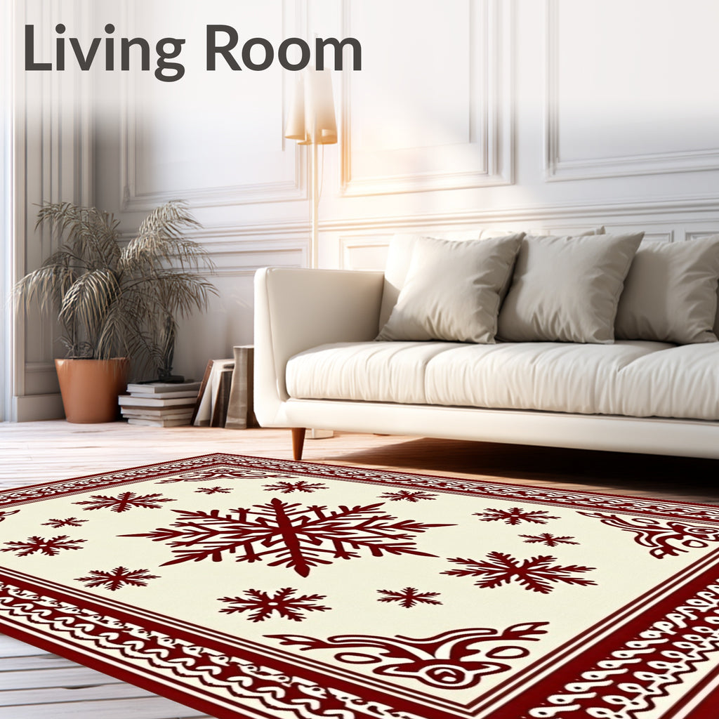 Crimson Snowflake Border Cream Rug