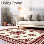 Crimson Snowflake Border Cream Rug