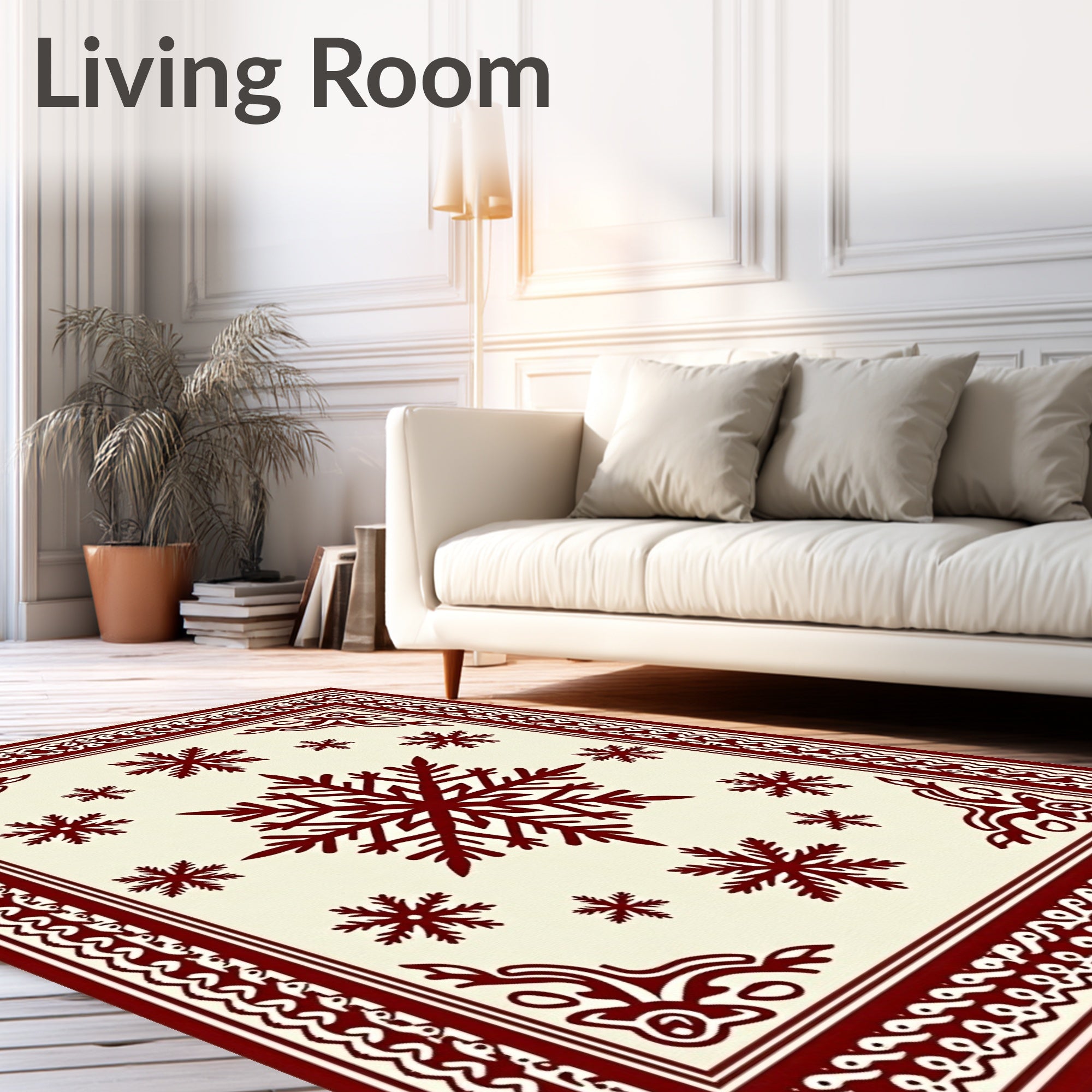Crimson Snowflake Border Cream Rug