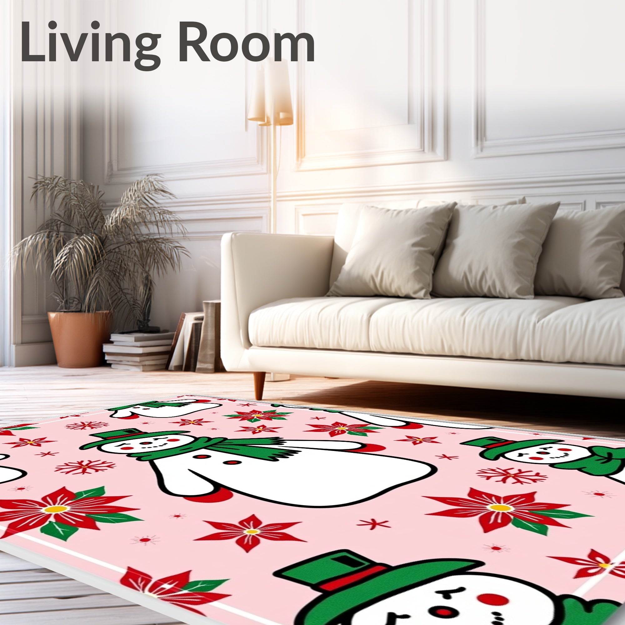 Cute Snowman Poinsettia Christmas Rug