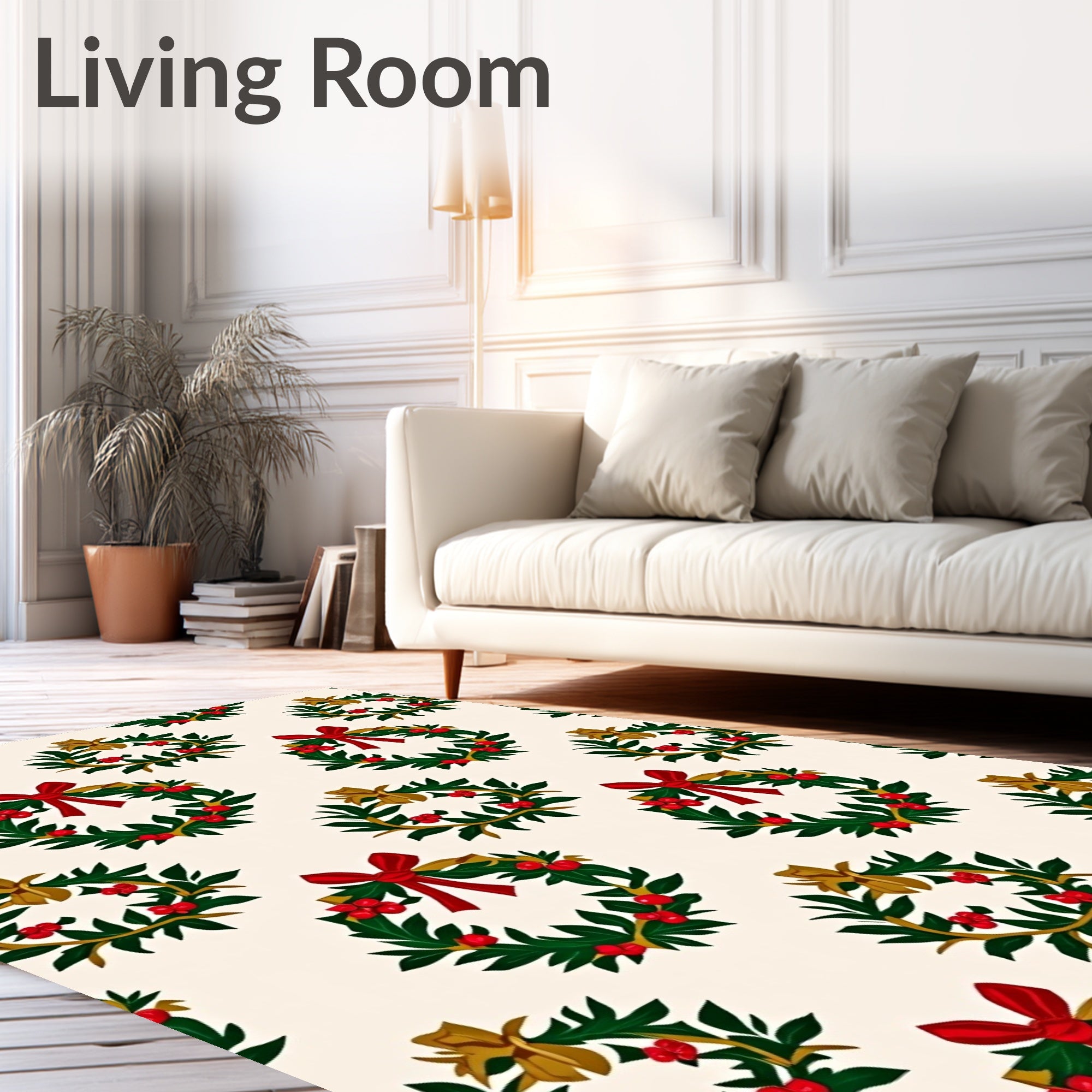 Festive Wreath Holly Berry Bow Rug