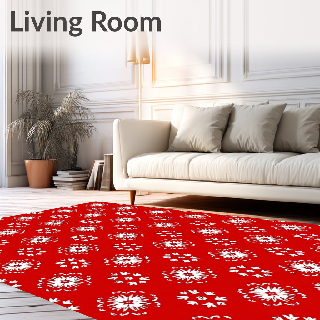 Crimson White Floral Scatter Rug
