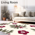Crimson Floral Pine Bough Arrangement Rug