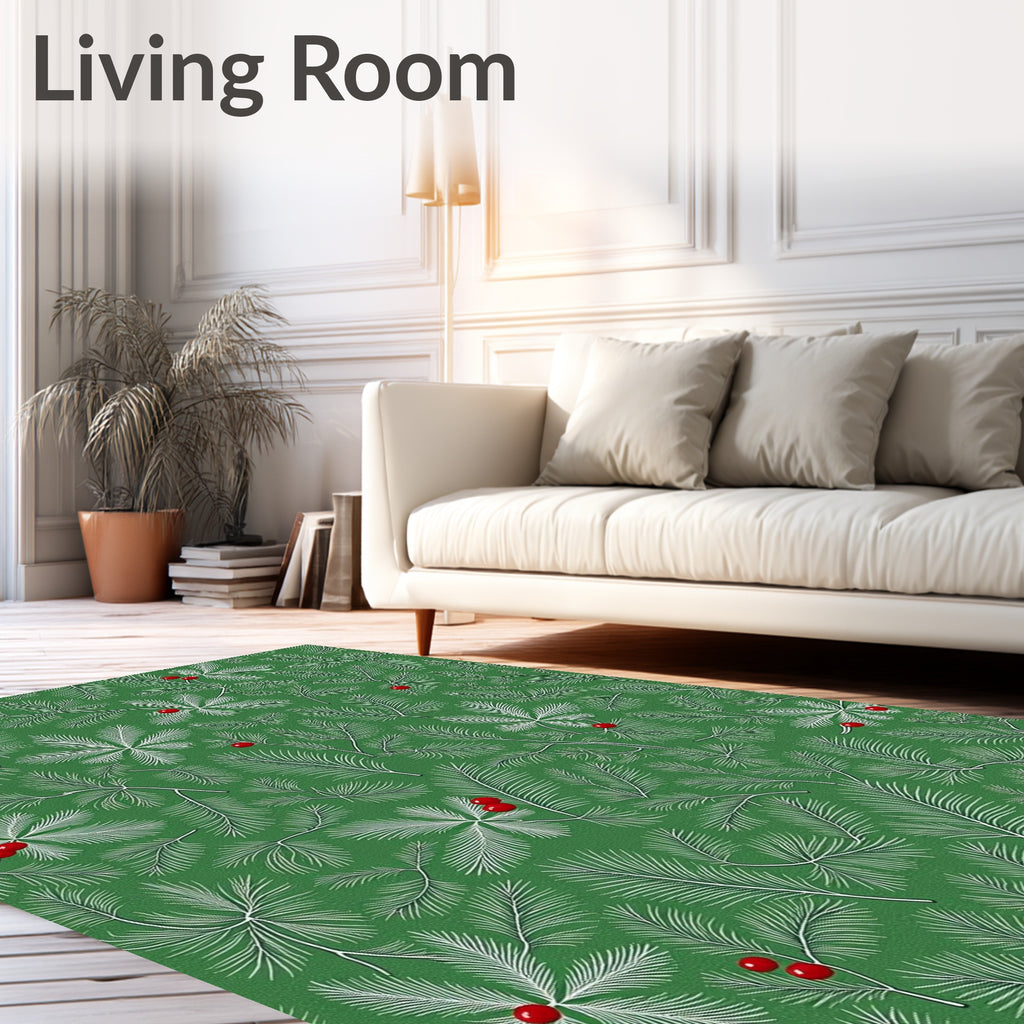 Green Holly Berry Pine Sprig Rug