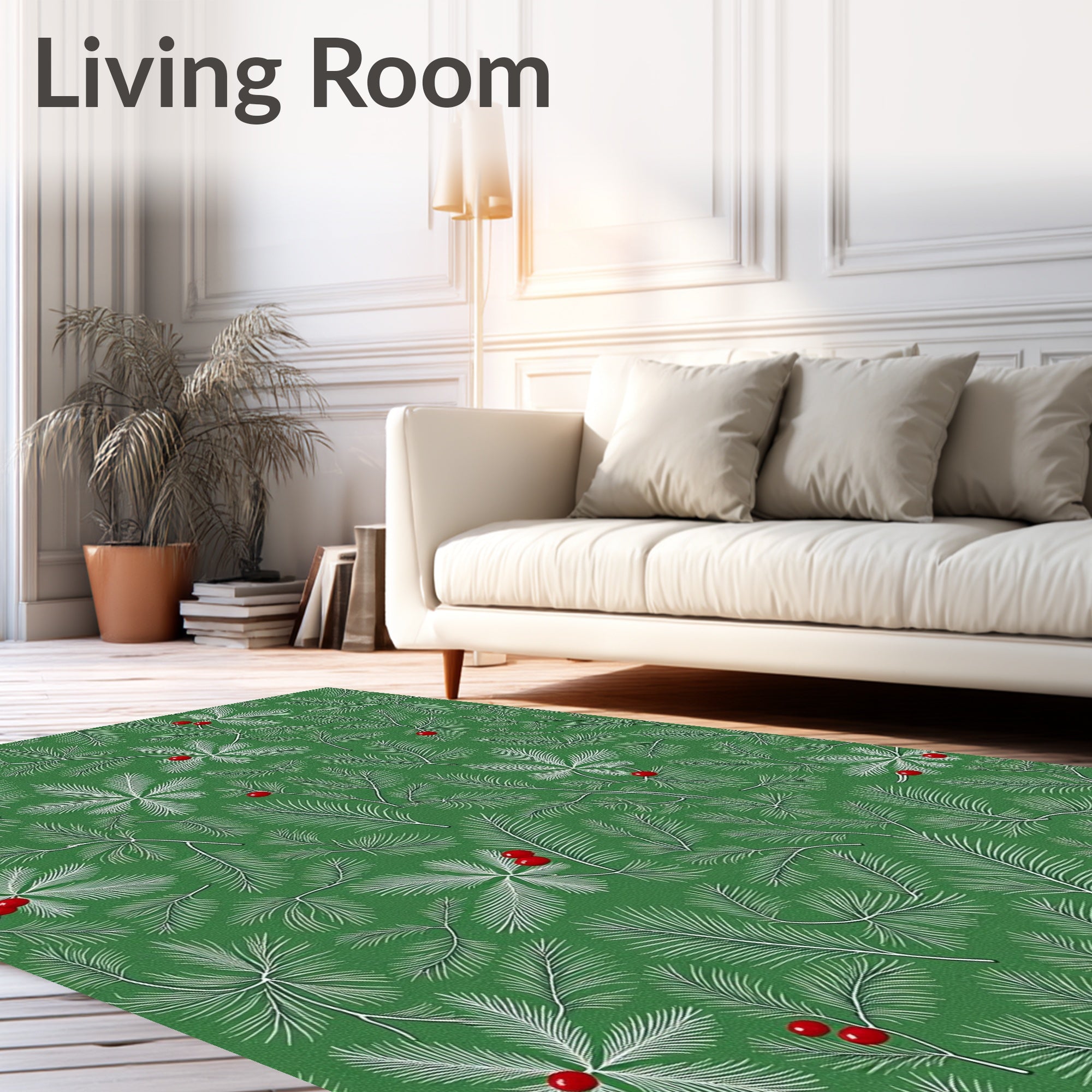 Green Holly Berry Pine Sprig Rug
