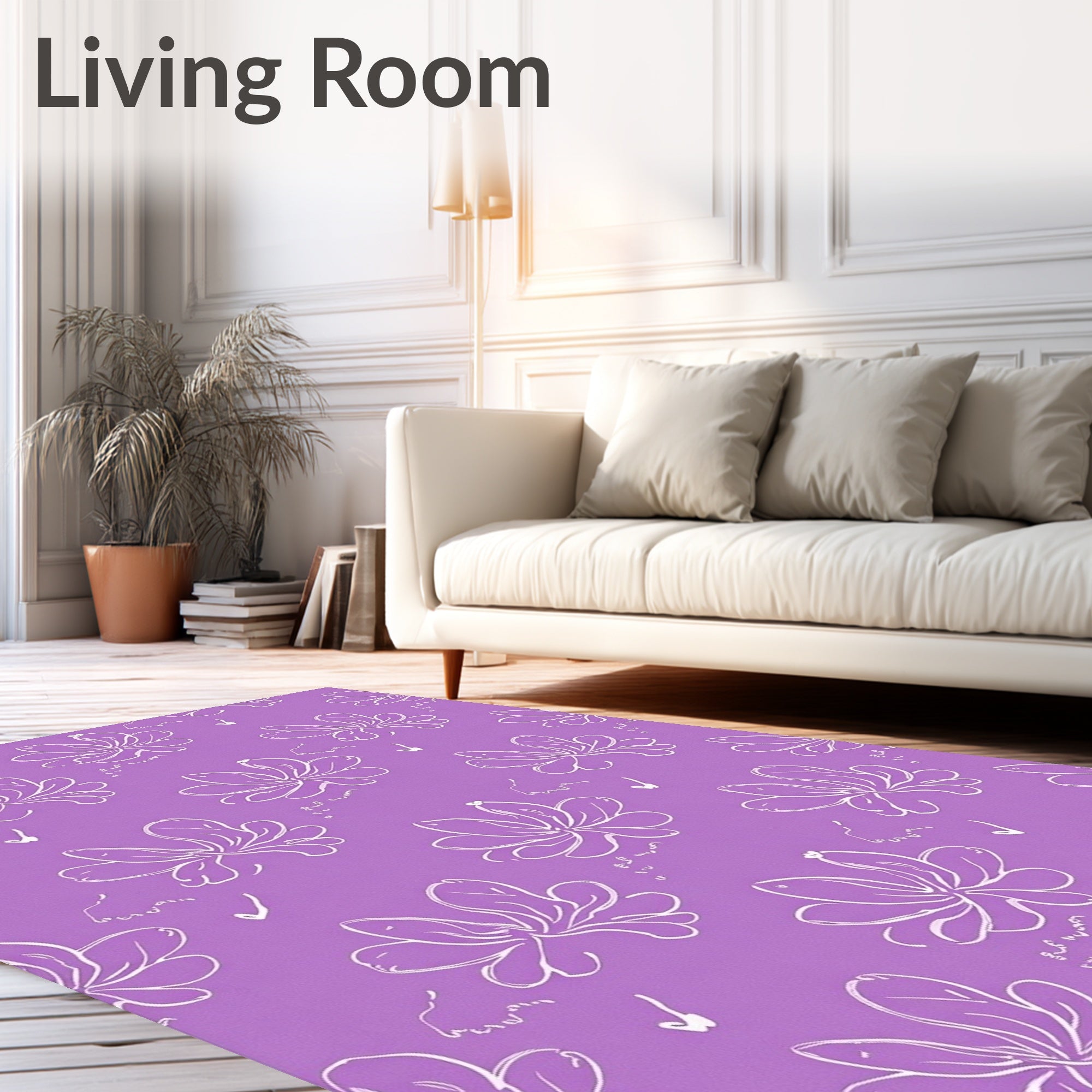 Lilac White Floral Sketch Repeats Rug