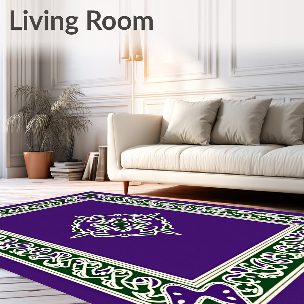 Purple Green White Floral Medallion Frame Rug