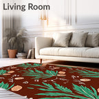Green Leafed Herbal Brown Background Rug