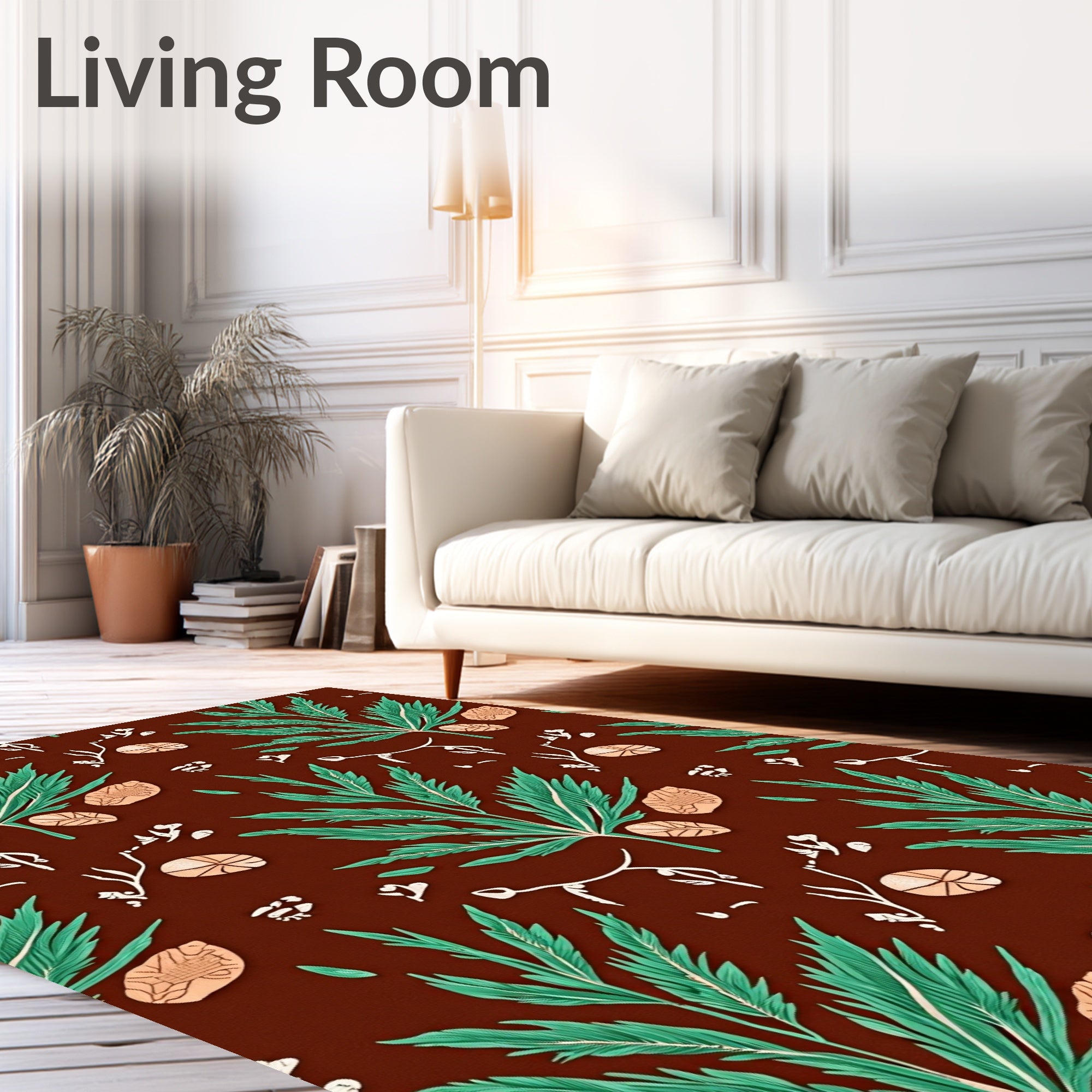 Green Leafed Herbal Brown Background Rug