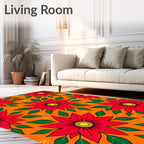 Vibrant Red Poinsettias Orange Background Rug