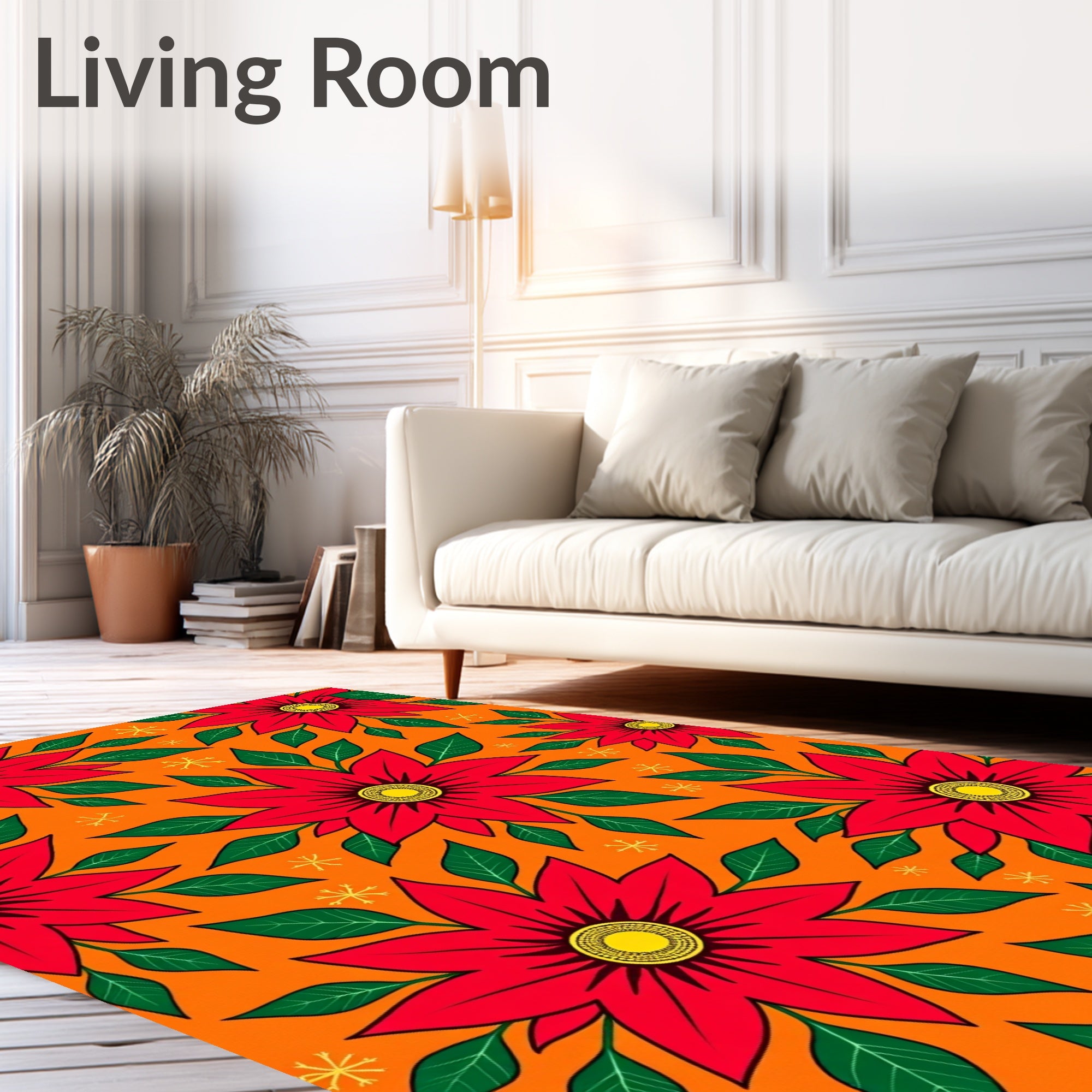 Vibrant Red Poinsettias Orange Background Rug