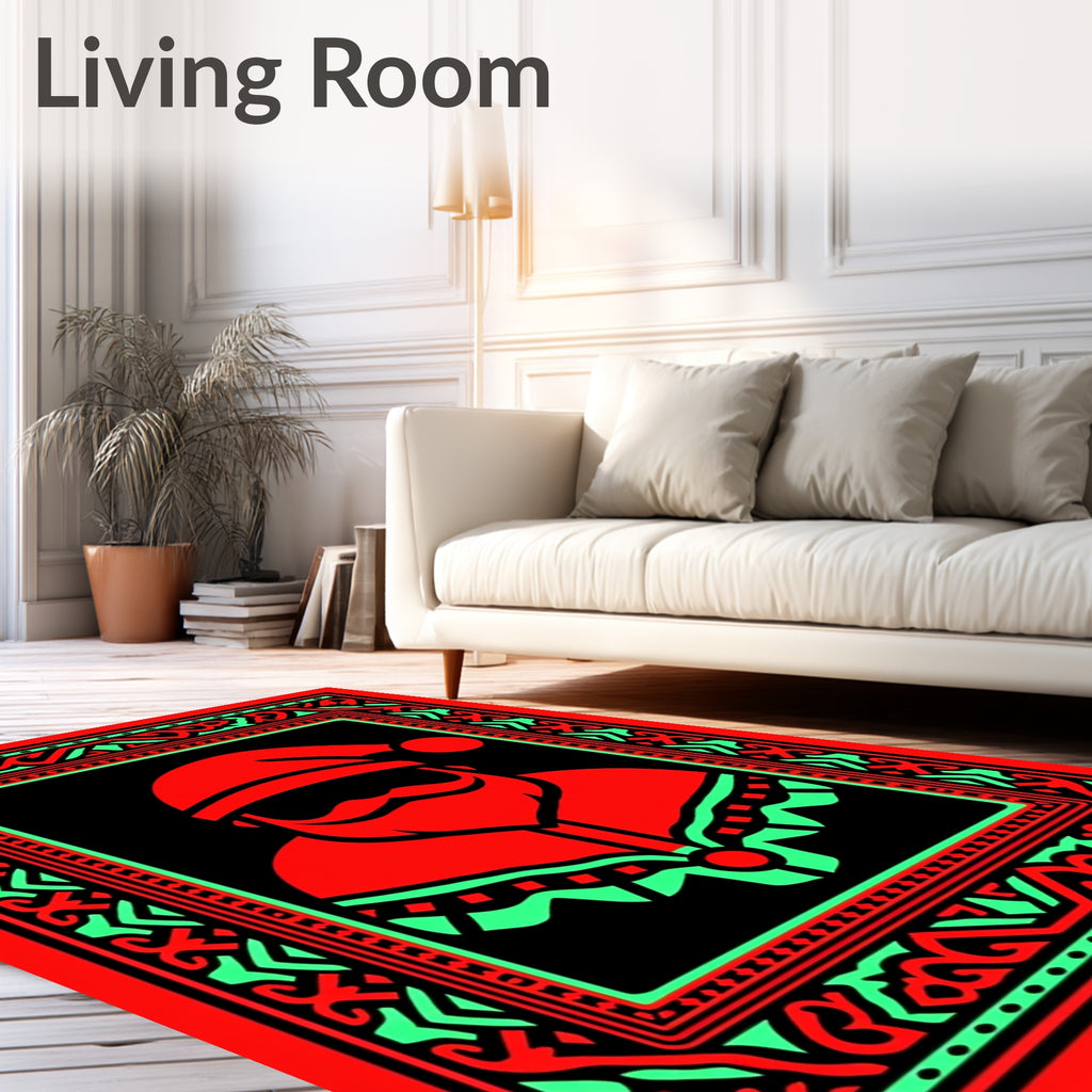 Bold Red Santa Graphic Border Rug