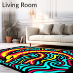 Vibrant Pink Yellow Dolphins Aqua Waves Rug