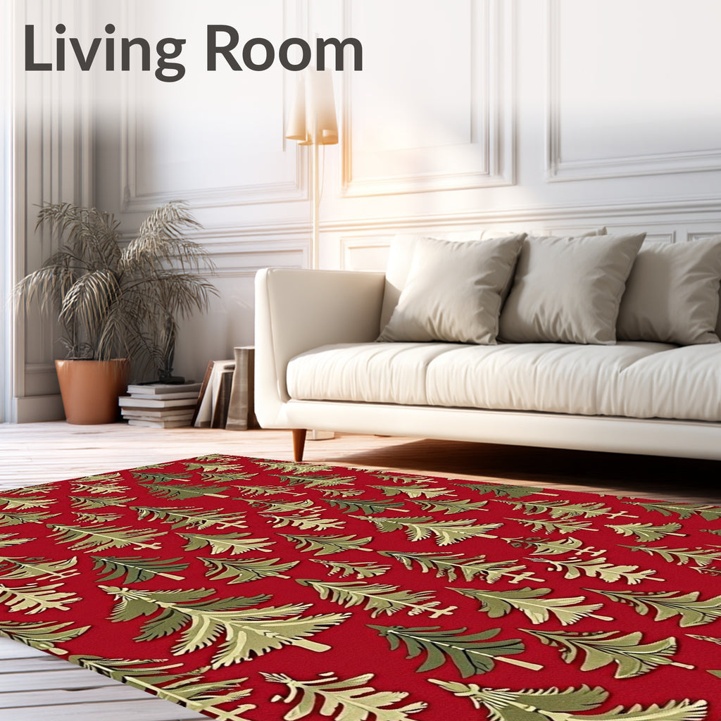 Red Holiday Evergreen Trees Repeating Rug