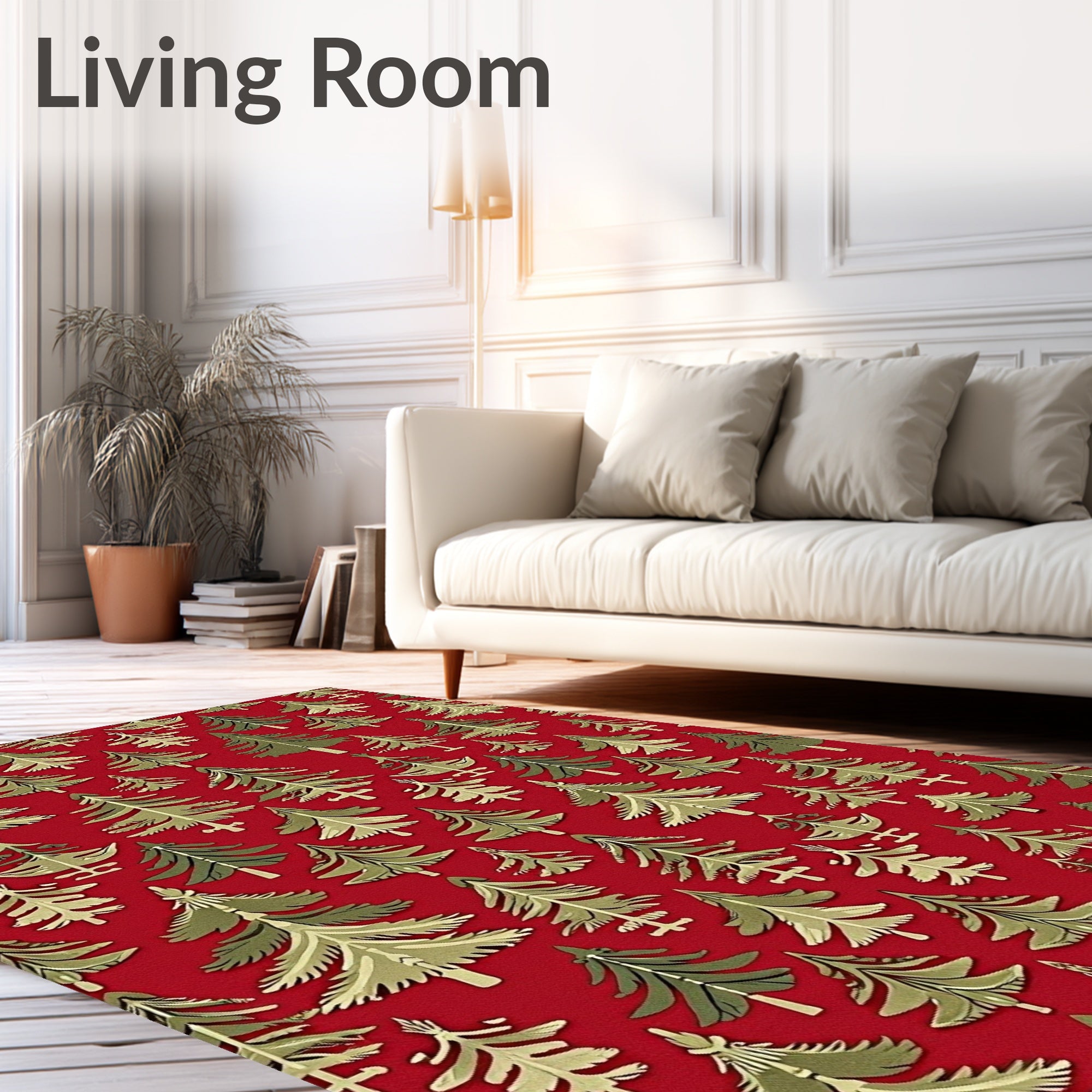 Red Holiday Evergreen Trees Repeating Rug