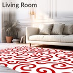 Bold Red Swirls Abstract Rug