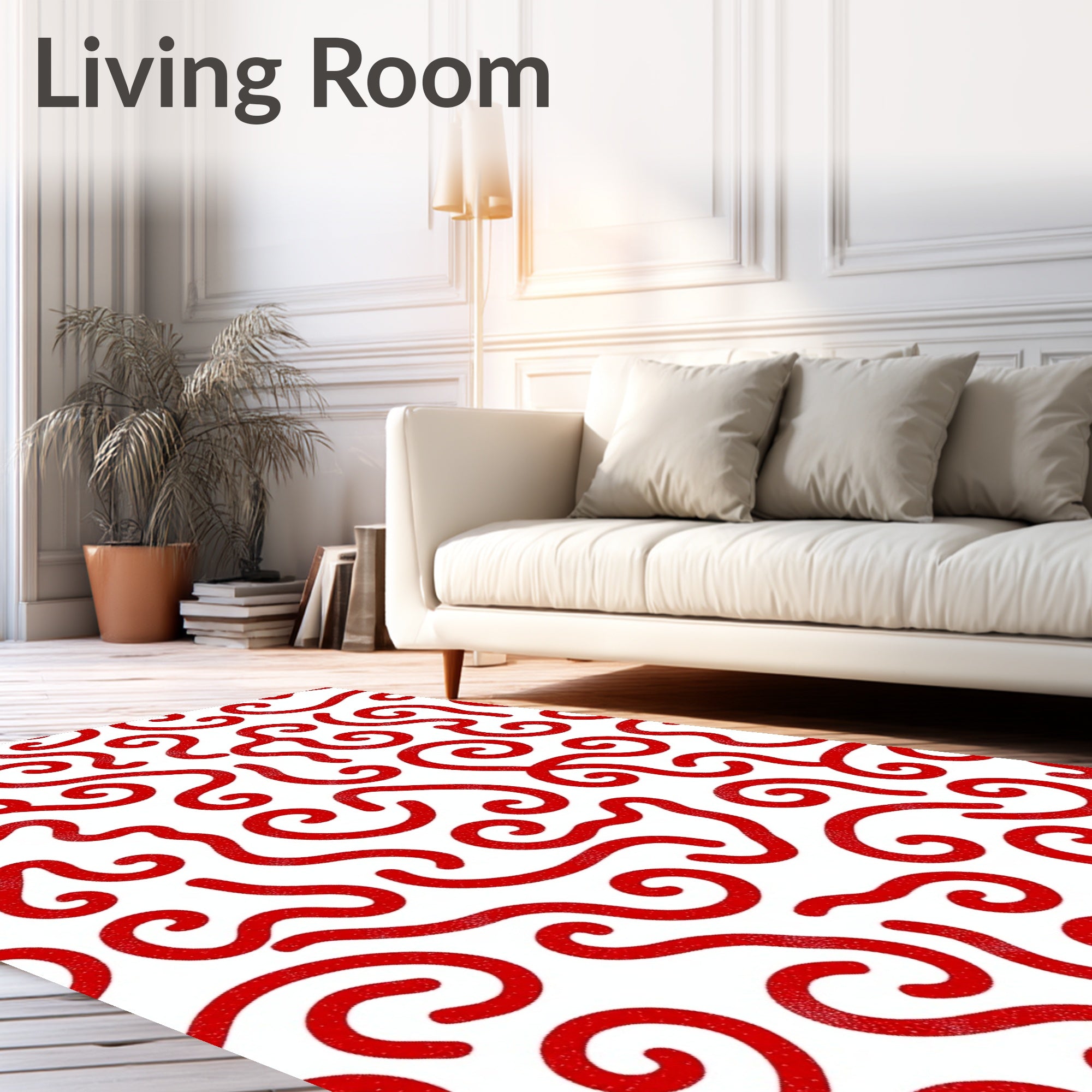 Bold Red Swirls Abstract Rug