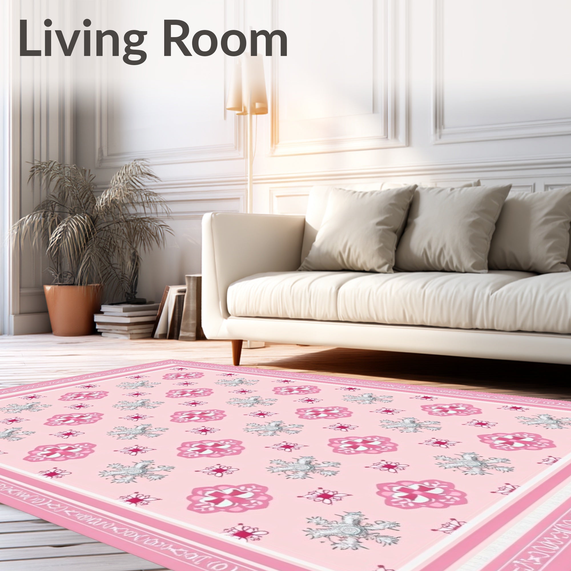 Pink Coral Floral Swirl Repeat Rug