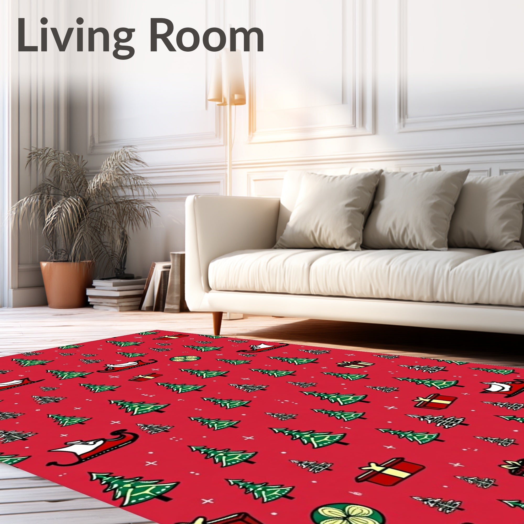 Jolly Red Christmas Trees and Sleighs Rug