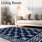 Deep Blue Snowflake Border Rug