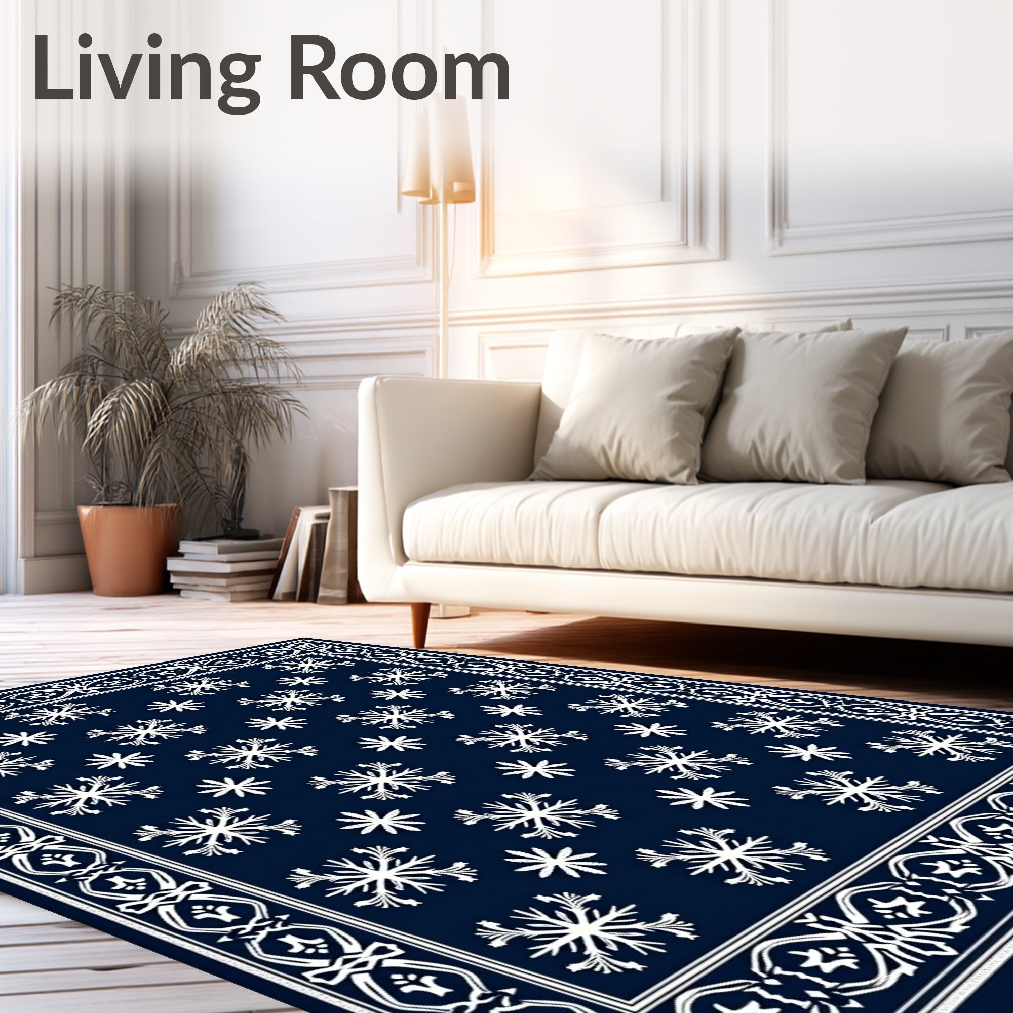 Deep Blue Snowflake Border Rug