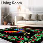 Vibrant Rooster Berry Garland Black Rug