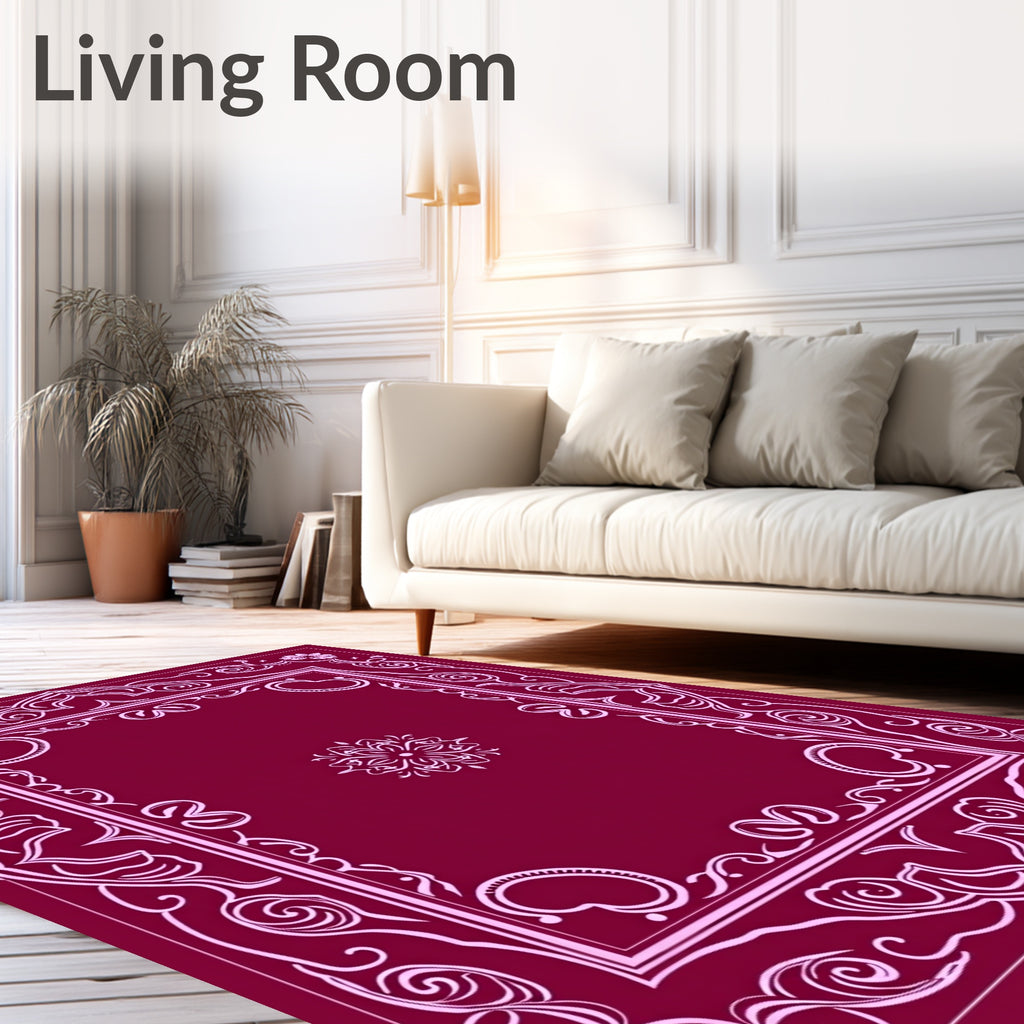 Rich Magenta Floral Scroll Frame Rug