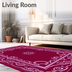 Rich Magenta Floral Scroll Frame Rug