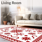 Red Snowflake Bordered Abstract Snowflakes Rug