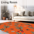Orange Fern and Cone Botanical Arrangement Rug