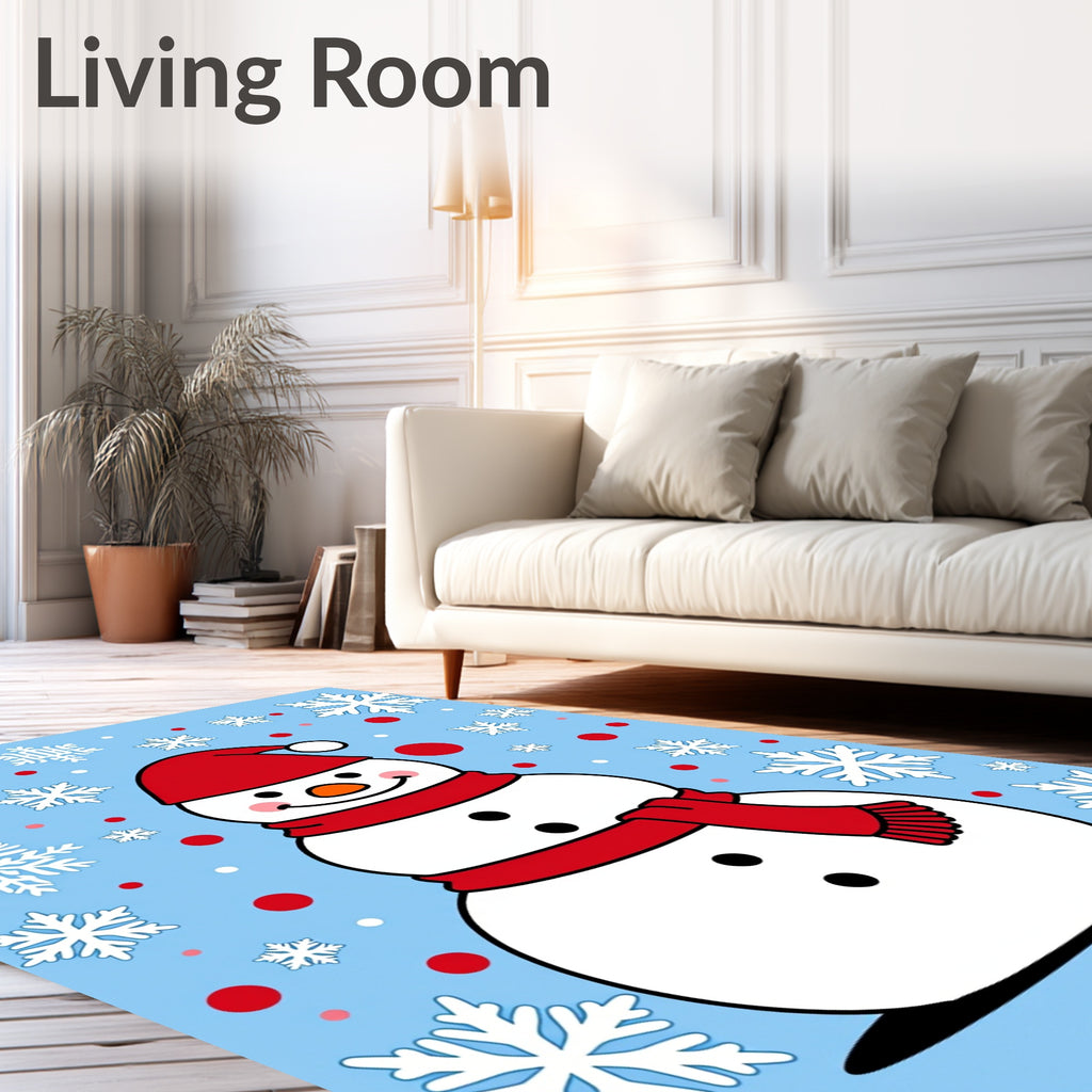Joyful Snowman Red Snowflake Backdrop Rug