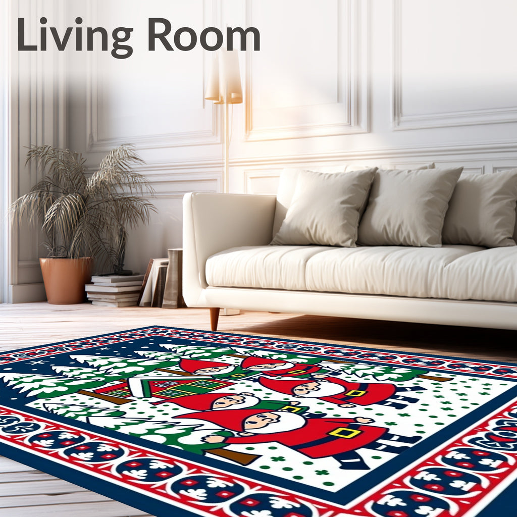 Festive Gnome Winter Forest Scene Rug