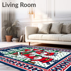 Festive Gnome Winter Forest Scene Rug