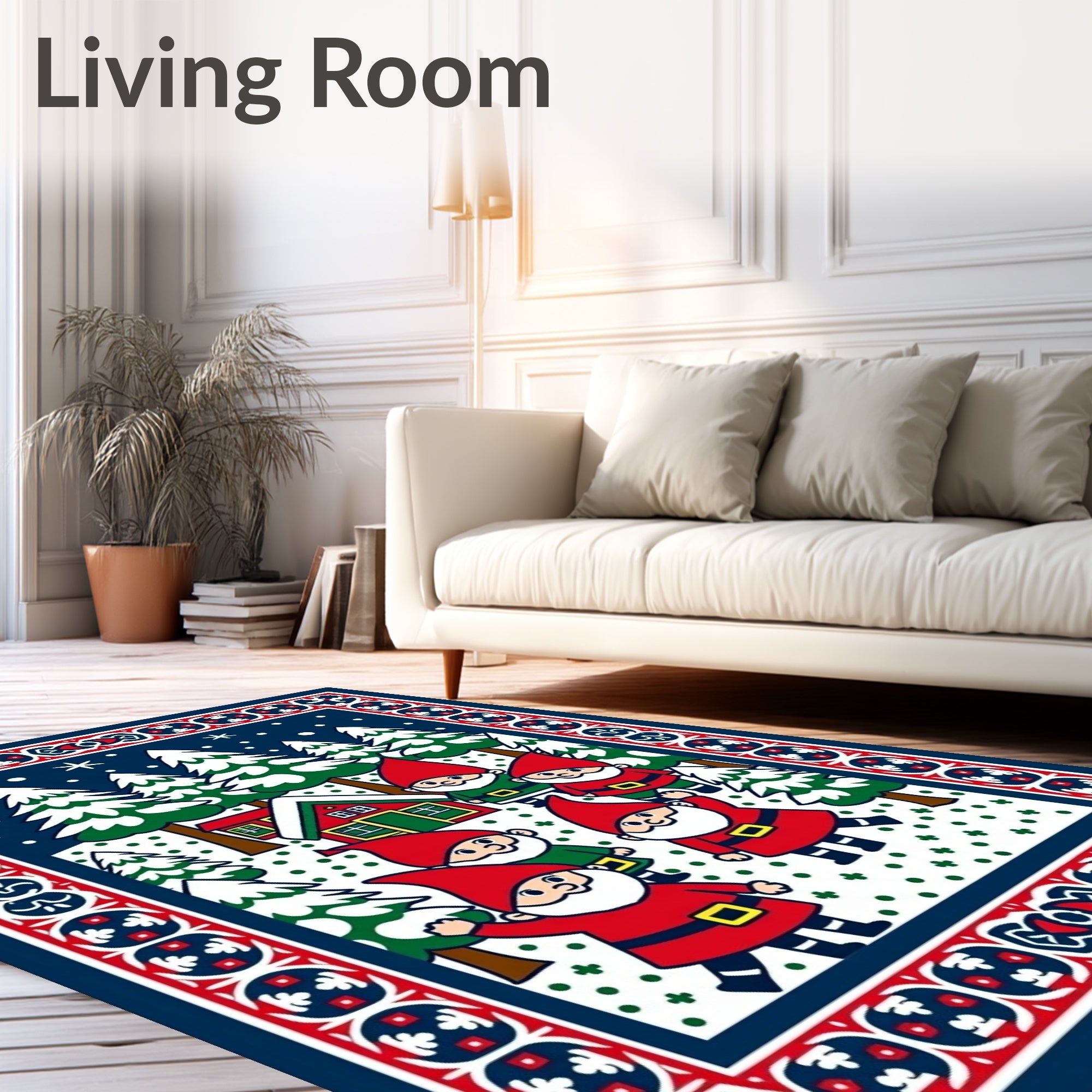 Festive Gnome Winter Forest Scene Rug