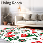 Green Red Holiday Figures Snowflakes Rug