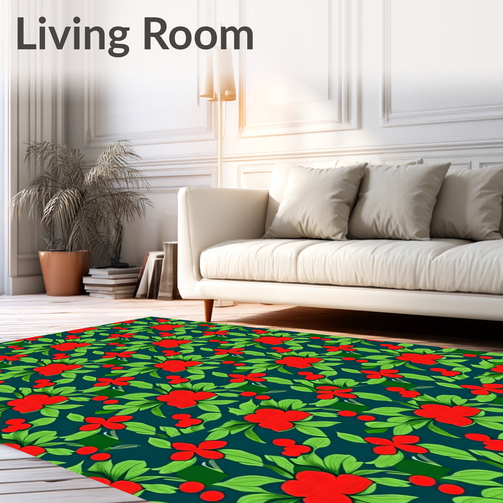 Vibrant Red Berry Foliage Rug