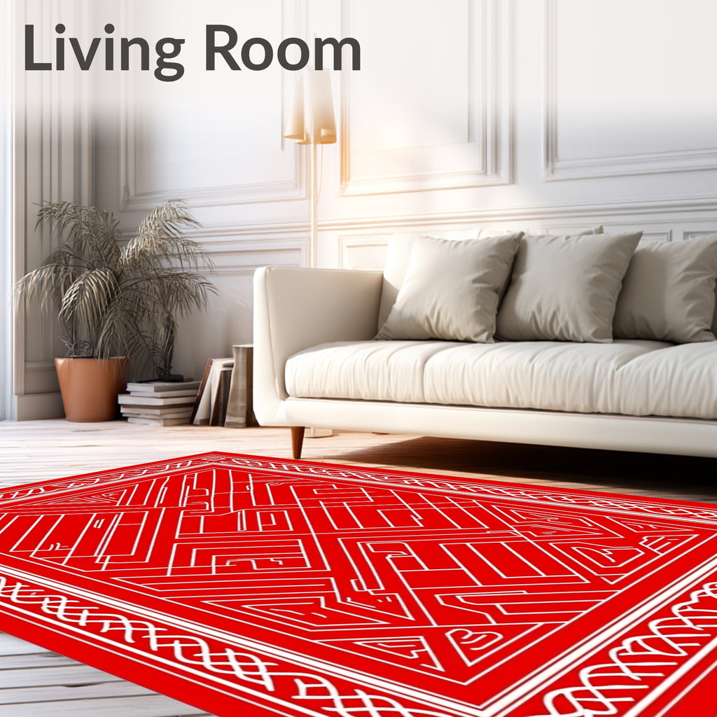 Labyrinth Red Interlocking Geometric Rug